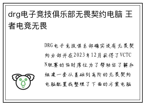 drg电子竞技俱乐部无畏契约电脑 王者电竞无畏